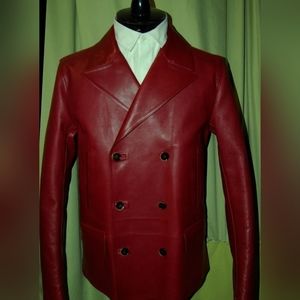 Dolce & Gabbana Runway $4000 Red Leather Slim Double Breasted Peacoat D&G IT50 L